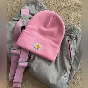 5/6 gray/purple Gerry snow pants & pink Carhartt hat